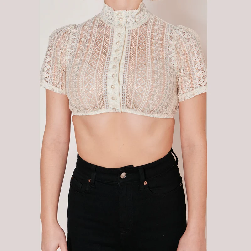Krüger Dirndlbluse Kali Beige Perlen Knopfleiste