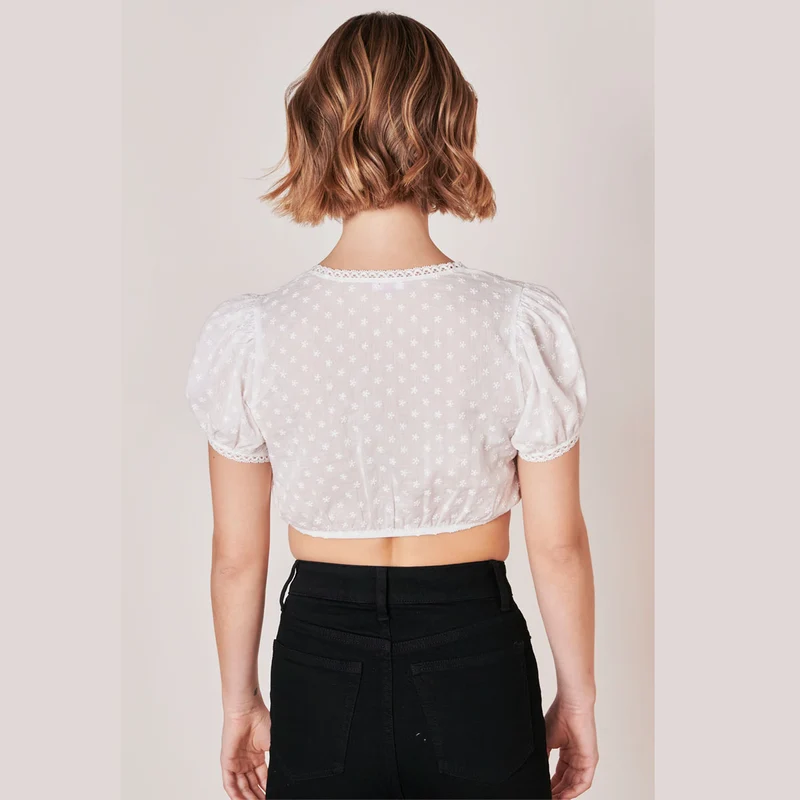 Krüger Dirndlbluse Sita Ecru Blumen Stickerei