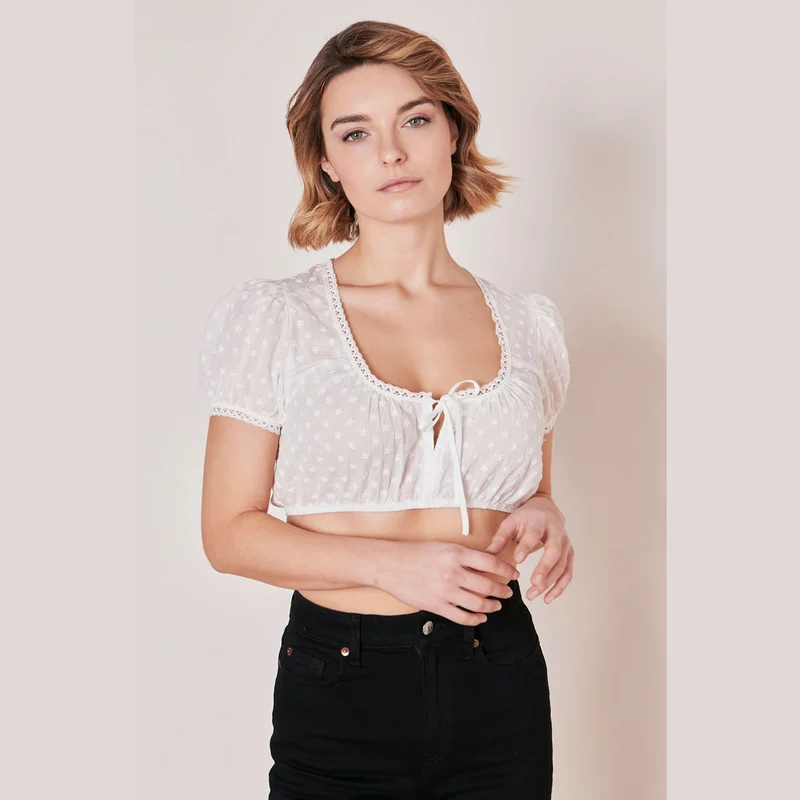 Krüger Dirndlbluse Sita Ecru Blumen Stickerei