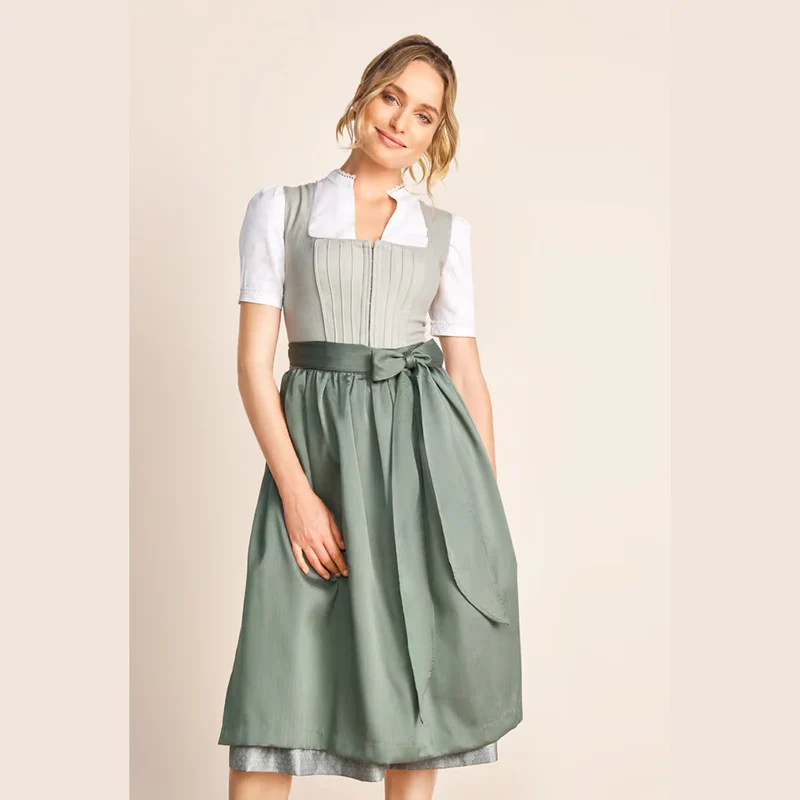 Krüger Dirndl Margit Grün 70cm Leinenstruktur