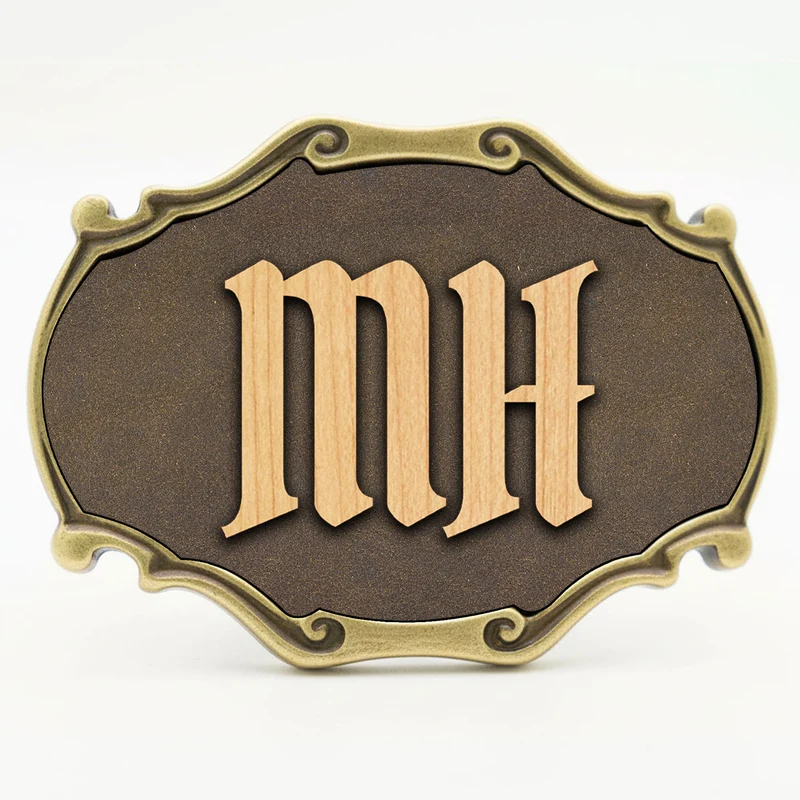 Gürtelschnalle mit Initialen Leder und Holz Kombination ab 1 Stk.