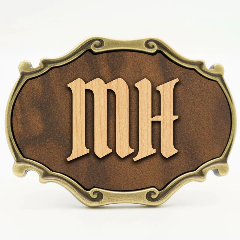 Gürtelschnalle mit Initialen Leder und Holz Kombination ab 1 Stk.