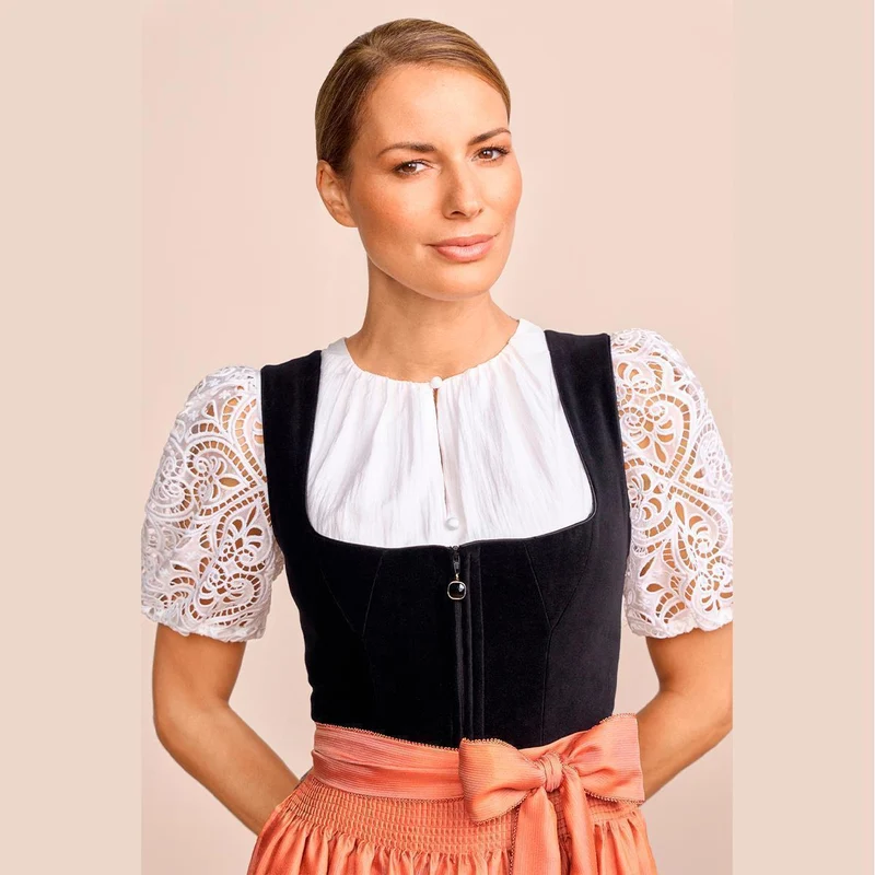 Krüger Dirndl Jacinta Schwarz Orange Blumenrock 80cm