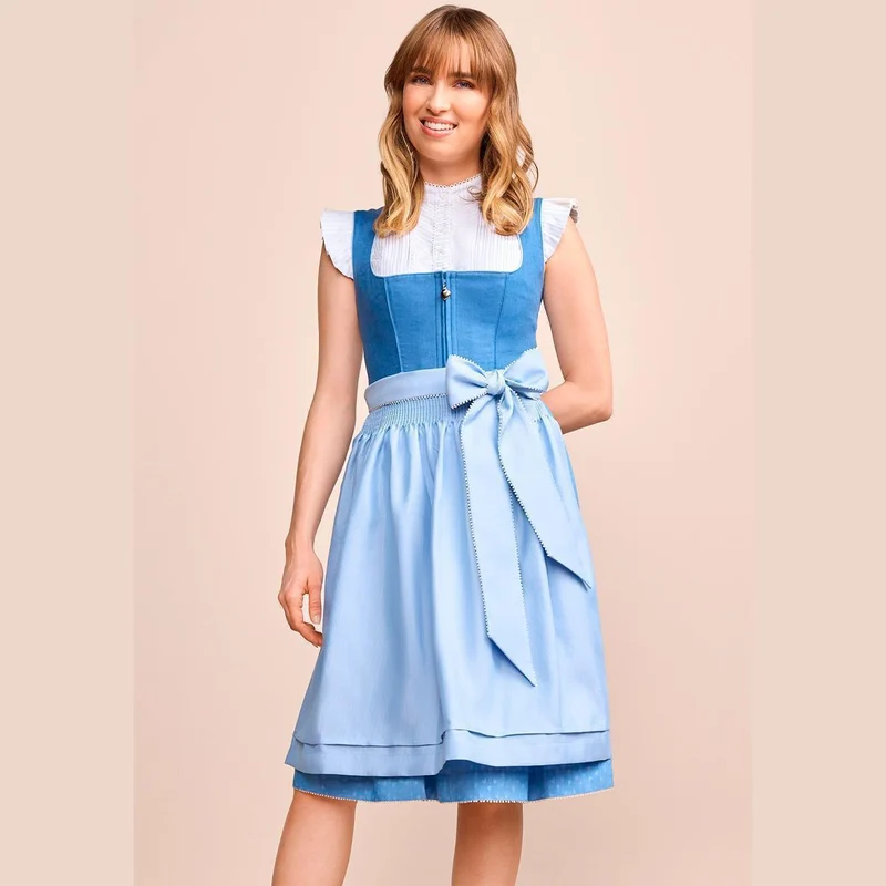 Krüger Dirndl Dorette Hellblau Leinen Mieder 60cm Balkonausschnitt
