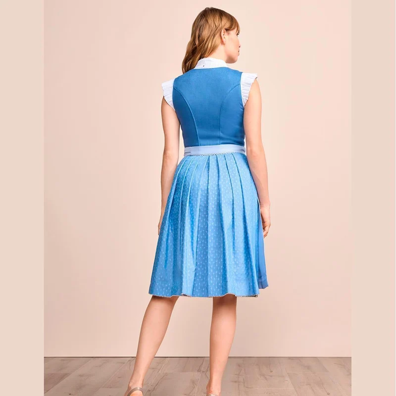 Krüger Dirndl Dorette Hellblau Leinen Mieder 60cm Balkonausschnitt