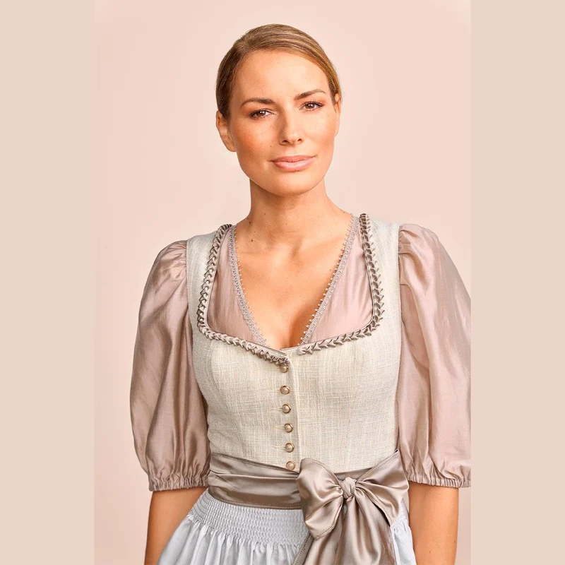Krüger Dirndl Annemarie Beige Blau Herzaussschnitt 70cm