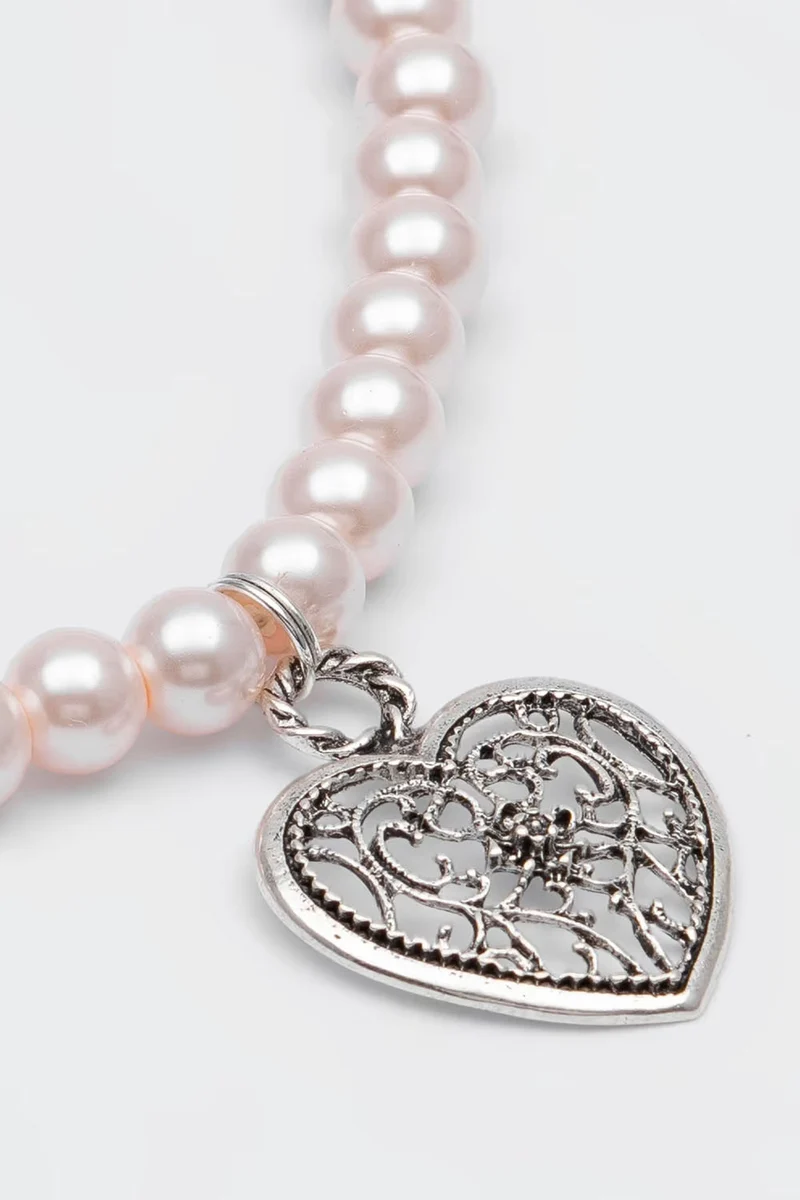 Trachtenkette mit Perlen - ROMANZA - Herz klein - Rosa - 001401-000-0033