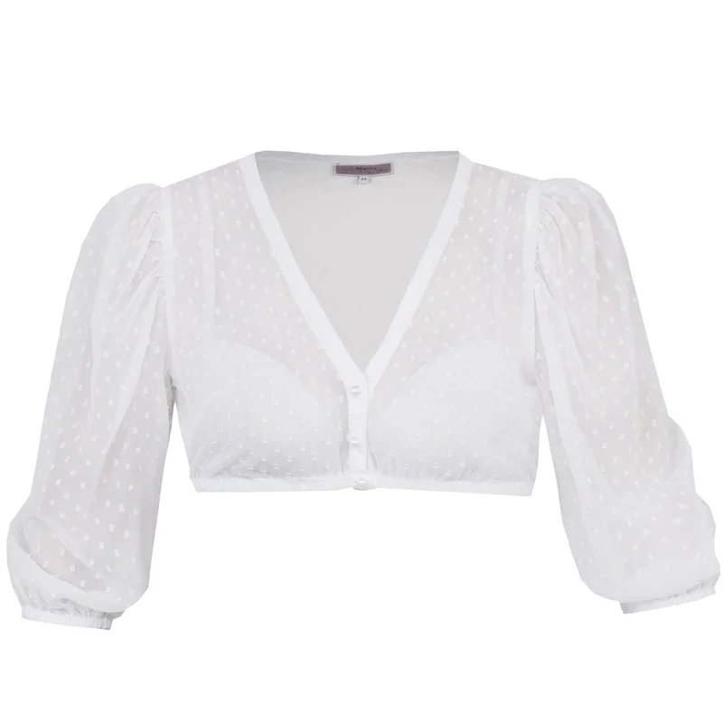 MarJo Dirndlbluse Ahorntal Weiß 3/4 Arm V-Ausschnitt