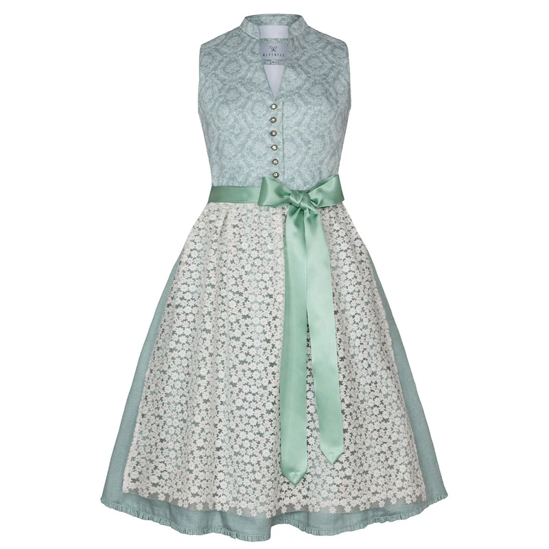 Alpenfee Dirndl Lara Mint Grün 60cm Hochgeschlossen Blumenmuster