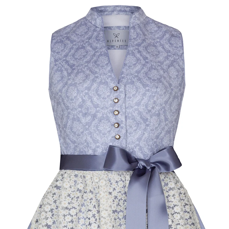Alpenfee Dirndl Lara Hellblau 60cm Hochgeschlossen Blumenmuster