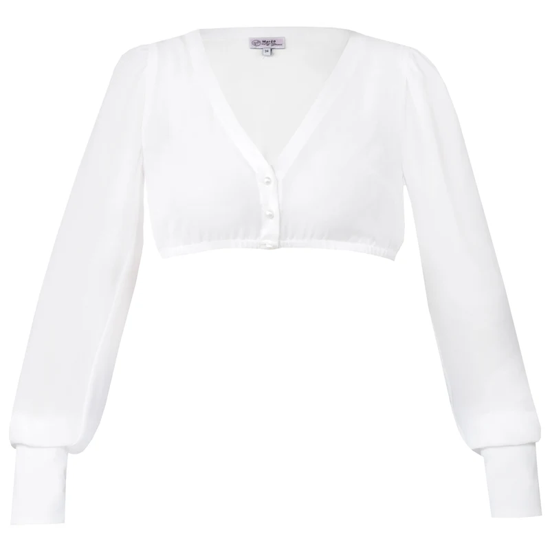 MarJo Dirndlbluse Jachenau Offwhite Langarm V-Ausschnitt