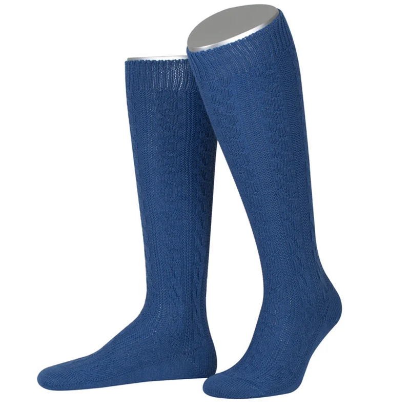 Trachten Kniestrumpf Merino Schurwolle Mittelblau