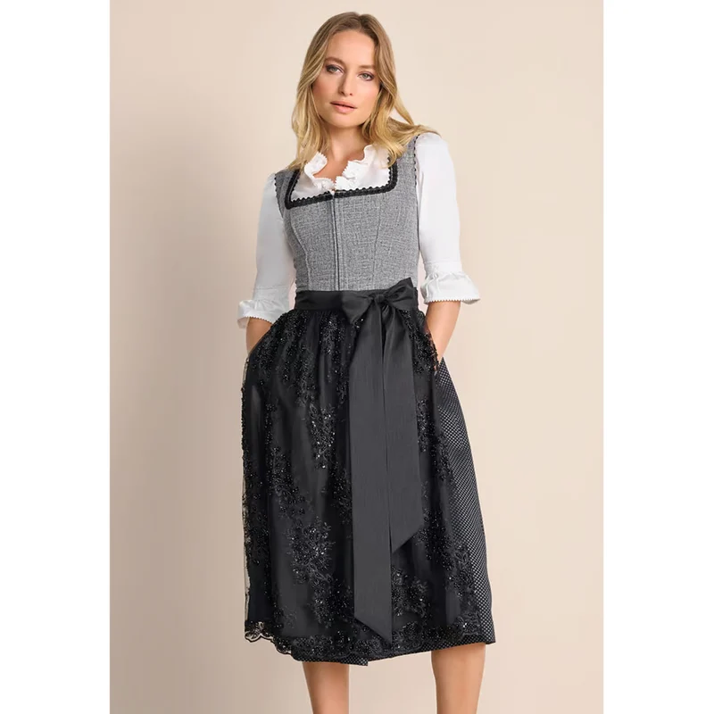 Krüger Dirndl Ashly Schwarz Grau Modern 70cm