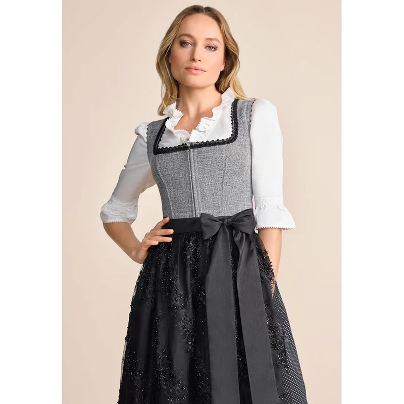Krüger Dirndl Ashly Schwarz Grau Modern 70cm