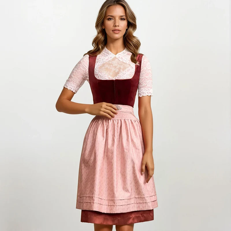 Krüger Dirndl Aurela Rot Samt Reißverschluss 60cm