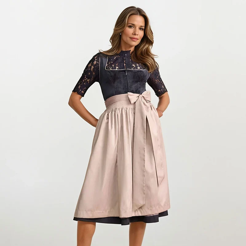 Krüger Dirndl Suzanne Schwarz Beige Samt 70cm