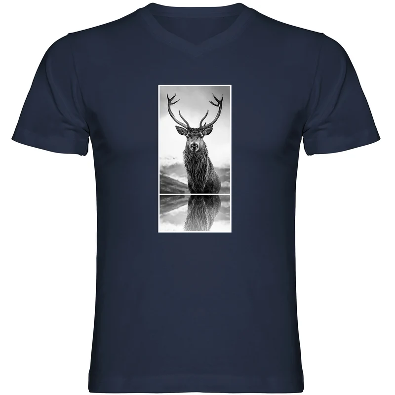 Hirsch T Shirt Herren V-Ausschnitt
