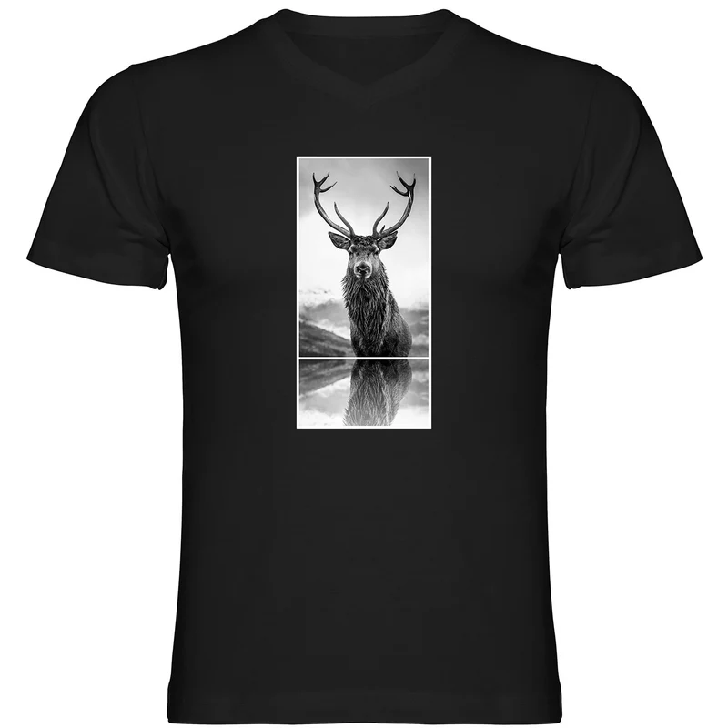 Hirsch T Shirt Herren V-Ausschnitt