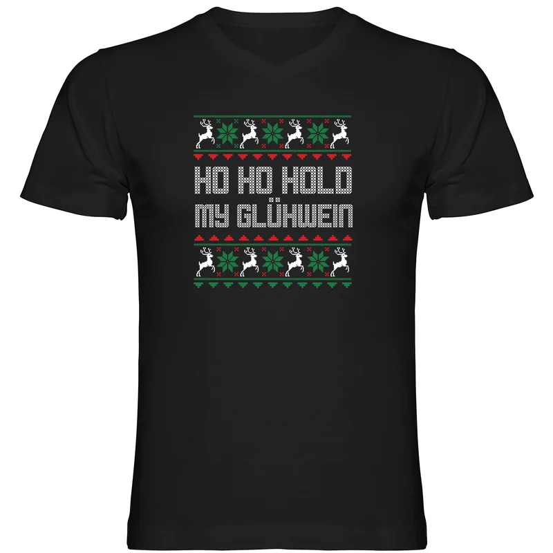 Hold my Glühwein Ugly Christmas Herren Tshirt V-Ausschnitt