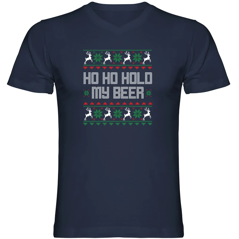 Hold my Beer Ugly Christmas Herren Tshirt V-Ausschnitt