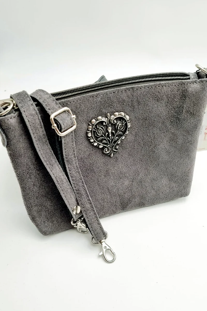 Wildledertasche - Herz - Grau - P.S. Schuhmacher